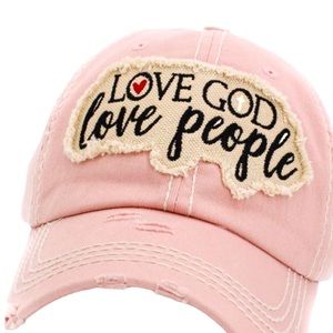 NWT Kbethos Pastel Pink Love God Love People Pastel Rose Blush Hat Ballcap heart